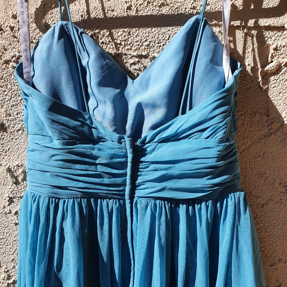 Blue Ruched Prom / Formal Gown - Picture 3 of 5